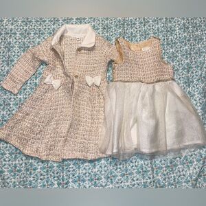 Elegant Cream Kids Sleeveless Dress & Coat with Bow Accents